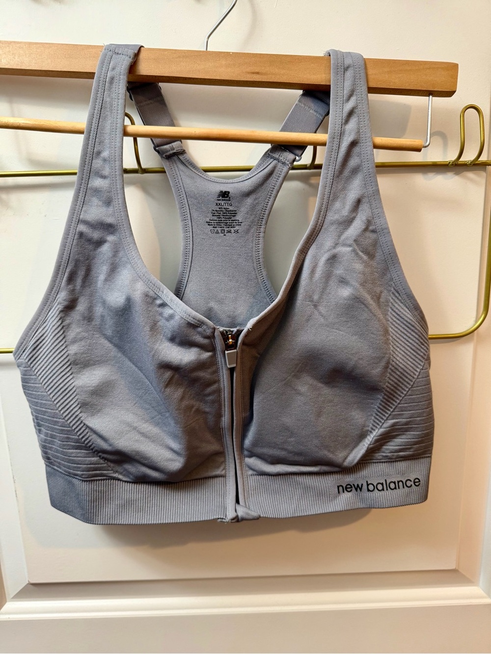 XXL New Balance Light Gray Racerback Sports Bra with Black Logo